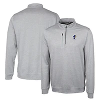 Men's Cutter & Buck Gray Kansas Jayhawks Heathered Vault Stealth Quarter-Zip Pullover Top