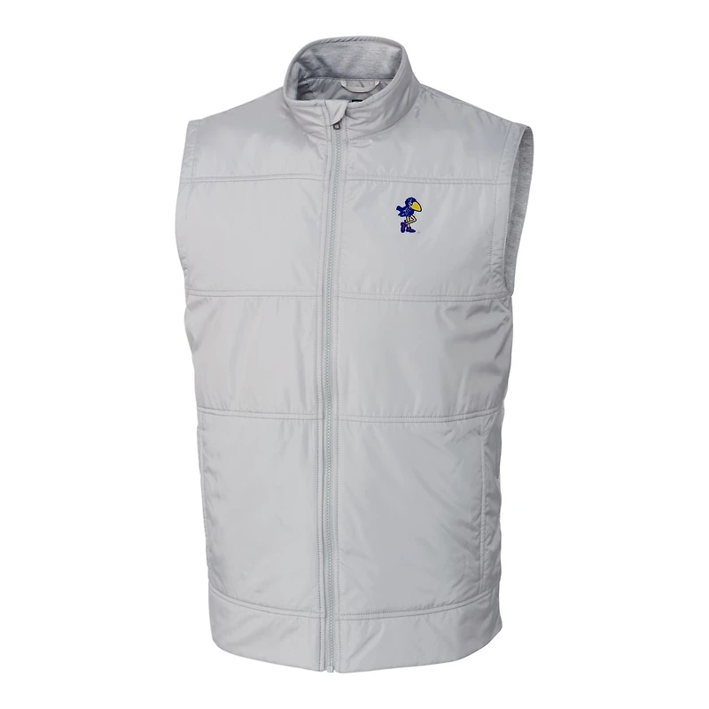 Men's Cutter & Buck Gray Kansas Jayhawks Vault Big Tall Stealth Hybrid Windbreaker Full-Zip Vest