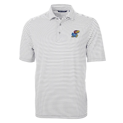 Polo à rayures éco-piqué recyclé Cutter & Buck Gray Kansas Jayhawks Virtue pour homme
