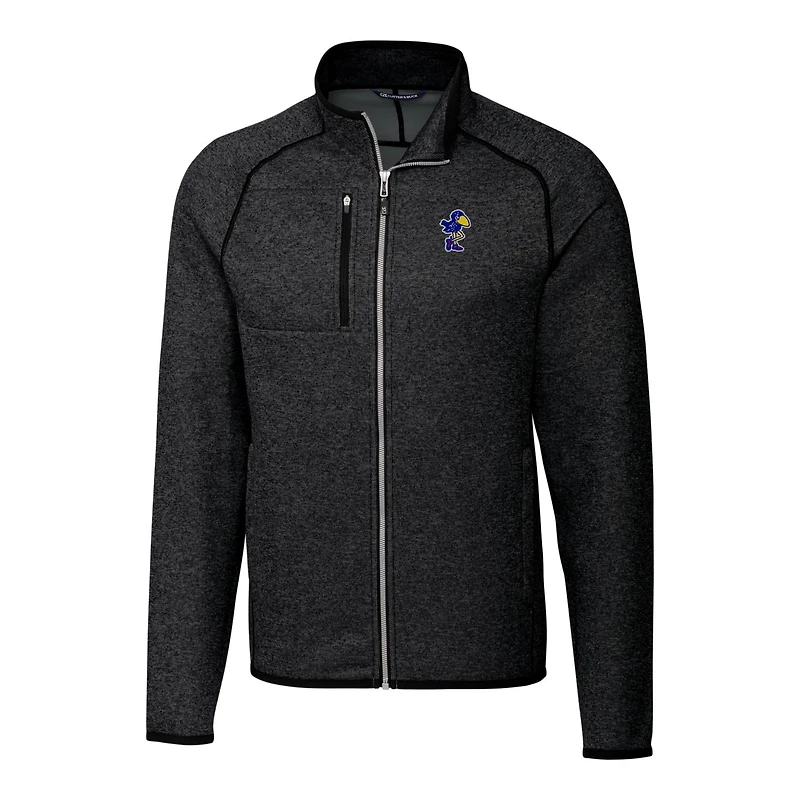 Veste zippée intégrale pour homme, couleur anthracite, style pull-over Mainsail des Kansas Jayhawks, de grande taille, Cutter & Buck