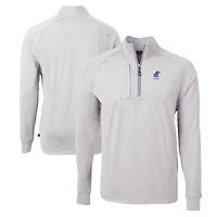Men's Cutter & Buck  Heather Gray Kansas Jayhawks Alumni Logo Adapt Eco Knit Heathered Recycled Quarter-Zip Pullover Top
