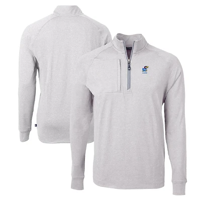 Men's Cutter & Buck  Heather Gray Kansas Jayhawks Alumni Logo Adapt Eco Knit Heathered Recycled Quarter-Zip Pullover Top