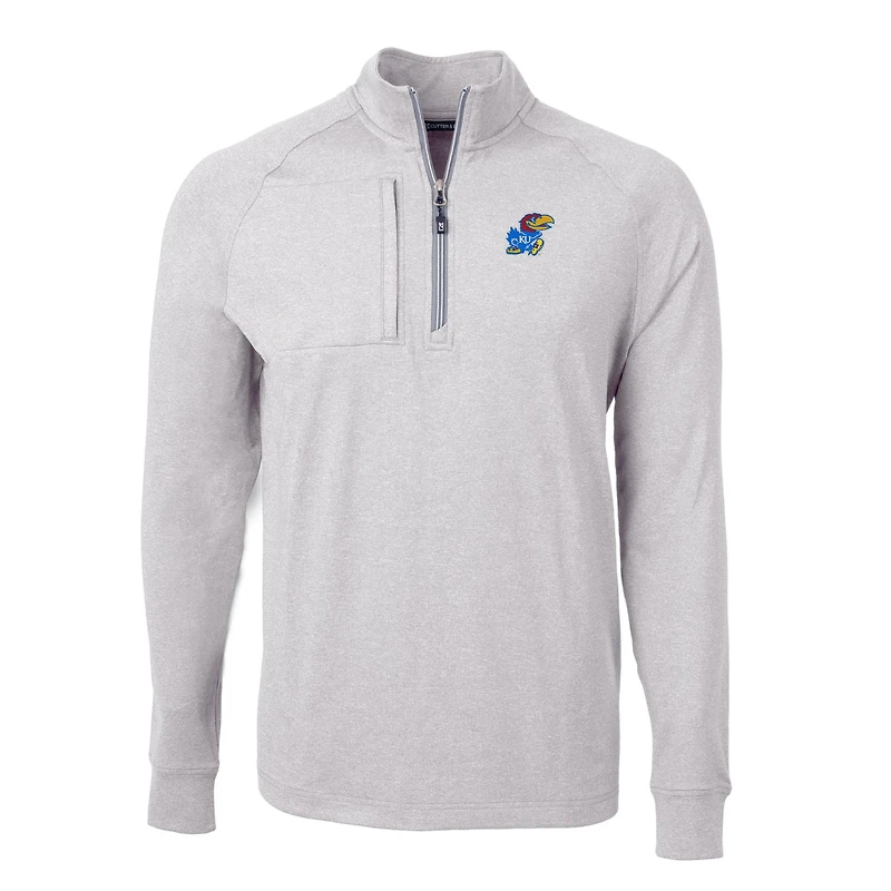 Men's Cutter & Buck  Heather Gray Kansas Jayhawks Big Tall Adapt Eco Knit Quarter-Zip Pullover Top