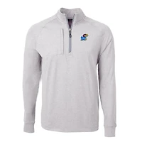 Men's Cutter & Buck  Heather Gray Kansas Jayhawks Big Tall Adapt Eco Knit Quarter-Zip Pullover Top