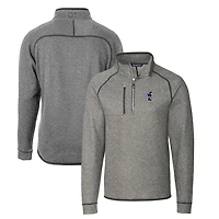 Men's Cutter & Buck Heather Gray Kansas Jayhawks Mainsail Sweater-Knit Half-Zip Pullover Jacket