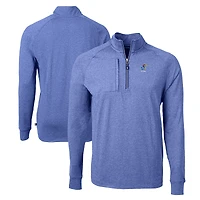 Men's Cutter & Buck  Heather Royal Kansas Jayhawks Alumni Logo Adapt Eco Knit Heathered Recycled Quarter-Zip Pullover Top