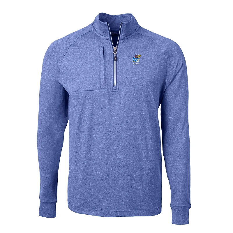 Pull-over Cutter & Buck pour homme, coloris Heather Royal, logo des anciens élèves Kansas Jayhawks, en maille écologique chinée recyclée, fermeture éclair 1/4.