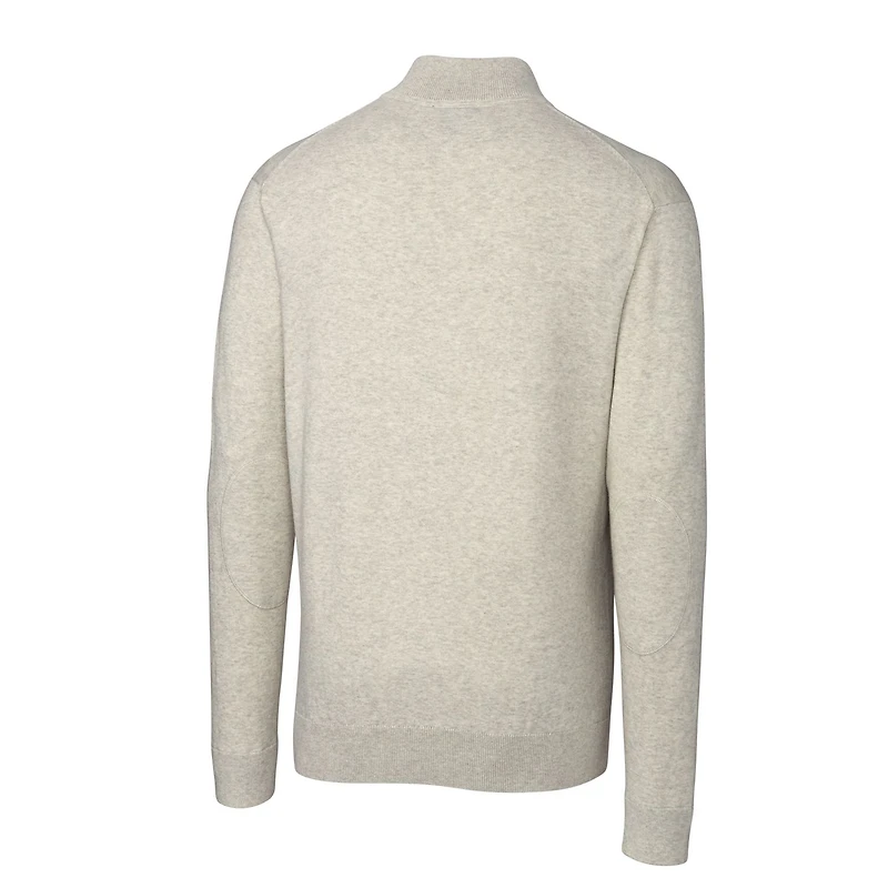 Men's Cutter & Buck Oatmeal Kansas Jayhawks Lakemont Tri-Blend Big Tall Quarter-Zip Pullover Sweater