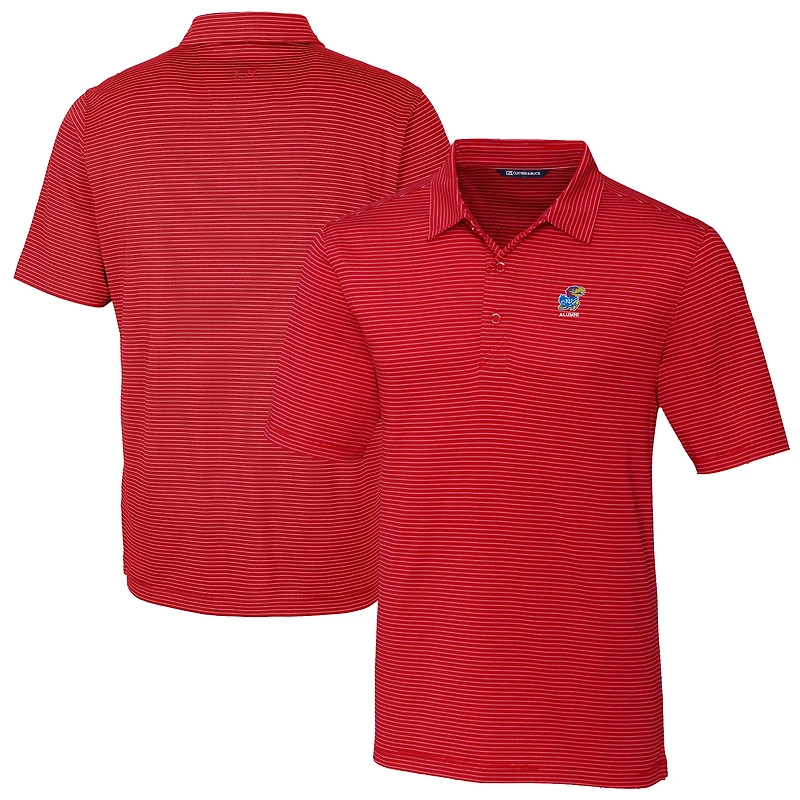 Men's Cutter & Buck Kansas Jayhawks Alumni Logo Forge Pencil Stripe Stretch DryTec Polo