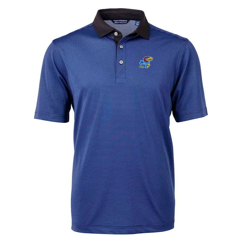 Polo recyclé à micro-rayures en piqué écologique Virtue pour homme, couleur bleu royal/noir, des Kansas Jayhawks, de grande taille