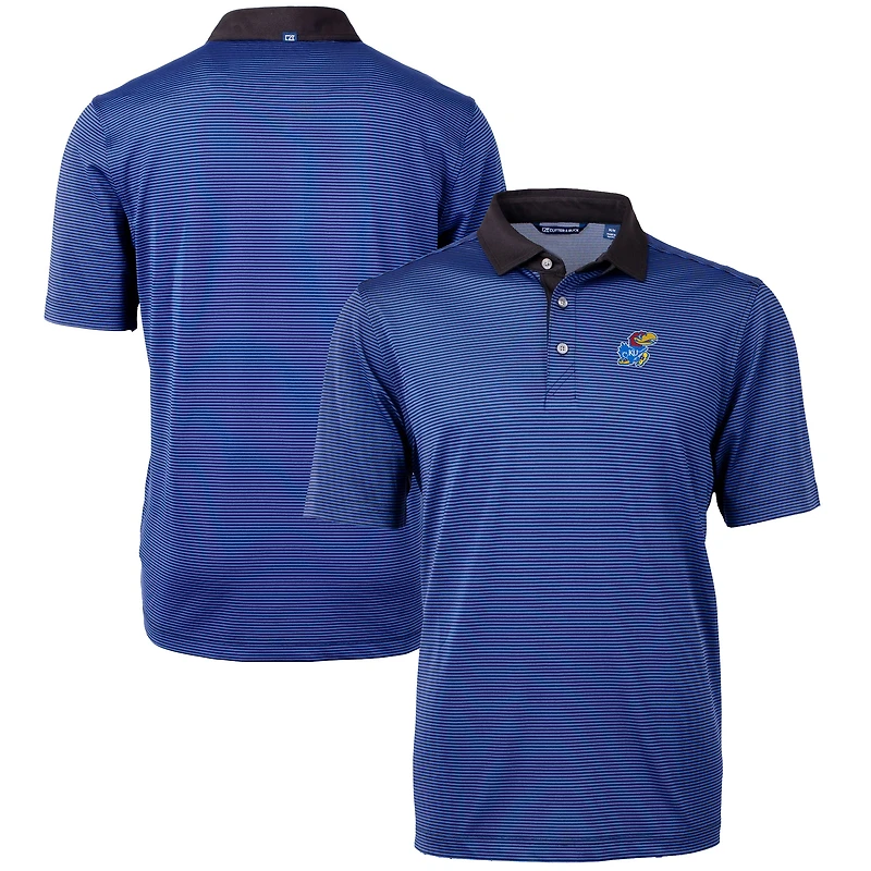 Men's Cutter & Buck Royal/Black Kansas Jayhawks Big Tall Virtue Eco Pique Micro Stripe Recycled Polo