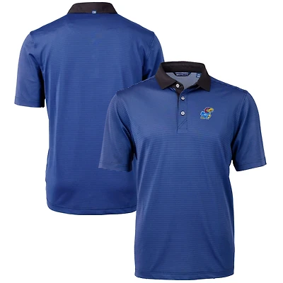 Men's Cutter & Buck Royal/Black Kansas Jayhawks Big Tall Virtue Eco Pique Micro Stripe Recycled Polo