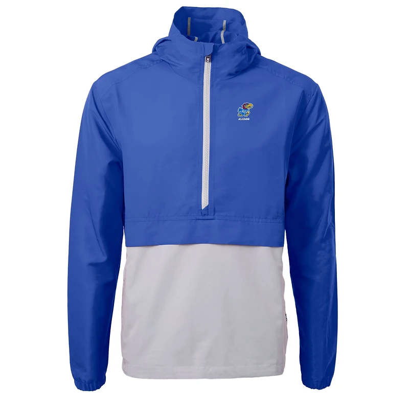 Men's Cutter & Buck  Royal Kansas Jayhawks Alumni Logo Charter Eco Knit Recycled Anorak Half-Zip Jacket