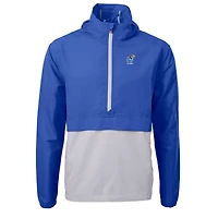 Men's Cutter & Buck  Royal Kansas Jayhawks Alumni Logo Charter Eco Knit Recycled Anorak Half-Zip Jacket
