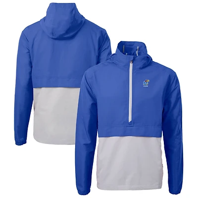 Men's Cutter & Buck  Royal Kansas Jayhawks Alumni Logo Charter Eco Knit Recycled Anorak Half-Zip Jacket