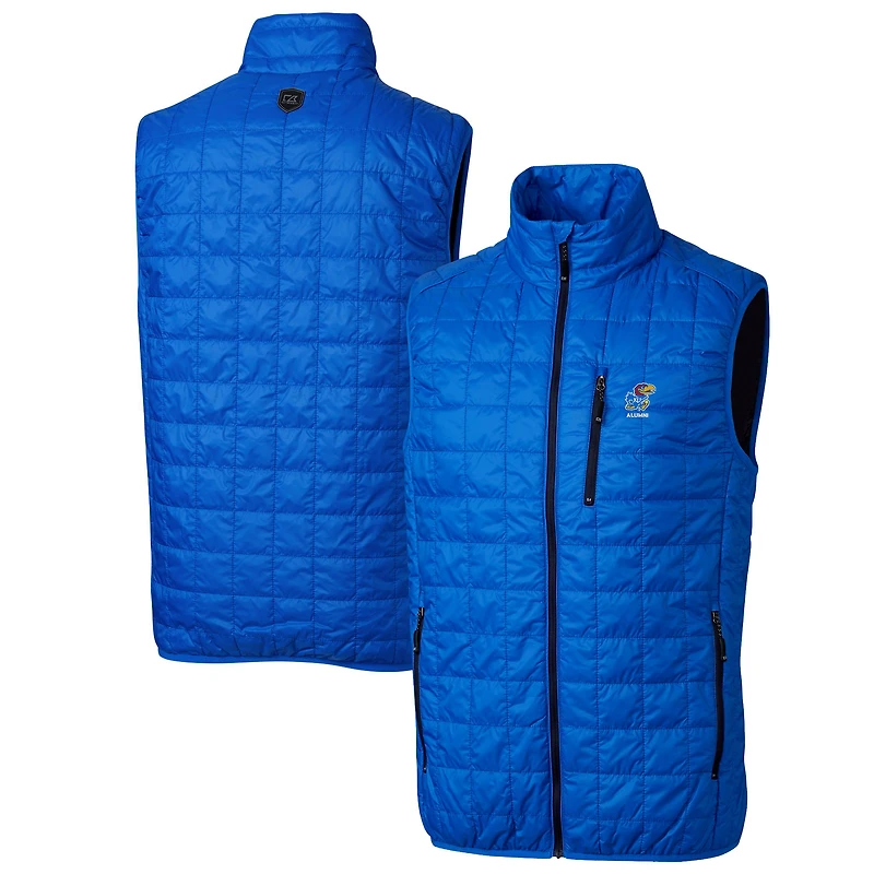 Doudoune sans manches zippée Cutter & Buck Royal Kansas Jayhawks Alumni Logo Rainier, isolée PrimaLoft Eco, pour homme