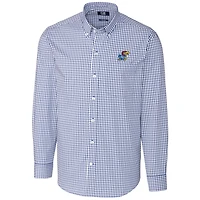 Men's Cutter & Buck Royal Kansas Jayhawks Big Tall Stretch Gingham Long Sleeve Button Down Shirt