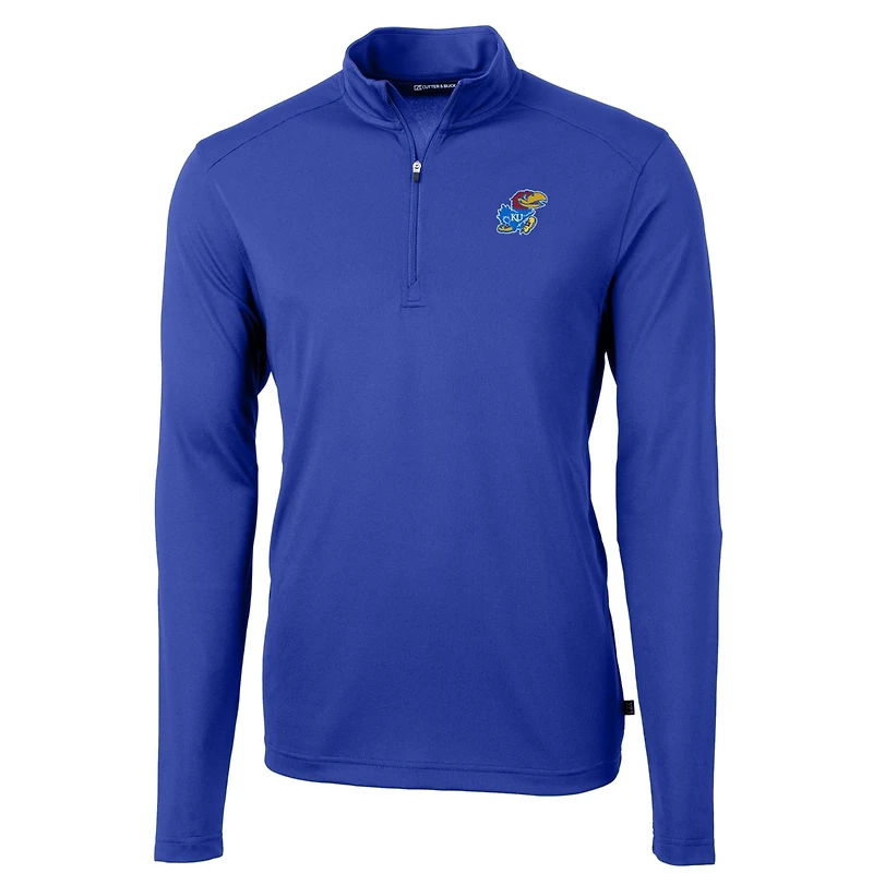 Men's Cutter & Buck Royal Kansas Jayhawks Big Tall Virtue Eco Pique Recycled Quarter-Zip Pullover Top