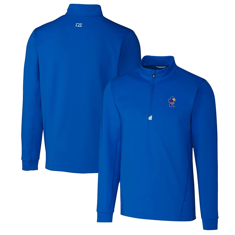 Pull extensible à fermeture éclair quart de tour pour homme Cutter & Buck Royal Kansas Jayhawks Traverse