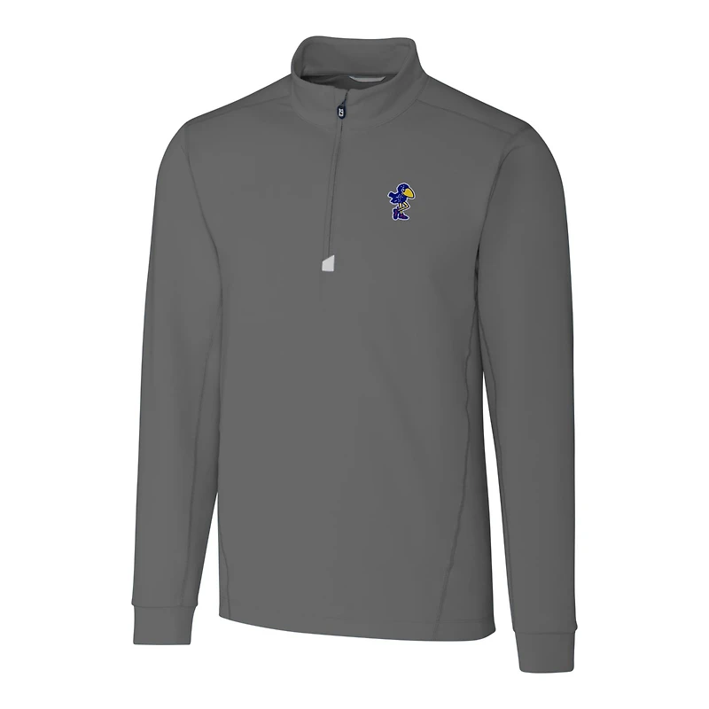 Men's Cutter & Buck Steel Kansas Jayhawks Traverse Stretch Quarter Zip-Pullover Top