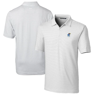 Men's Cutter & Buck White Kansas Jayhawks Alumni Logo Forge Pencil Stripe Stretch DryTec Polo