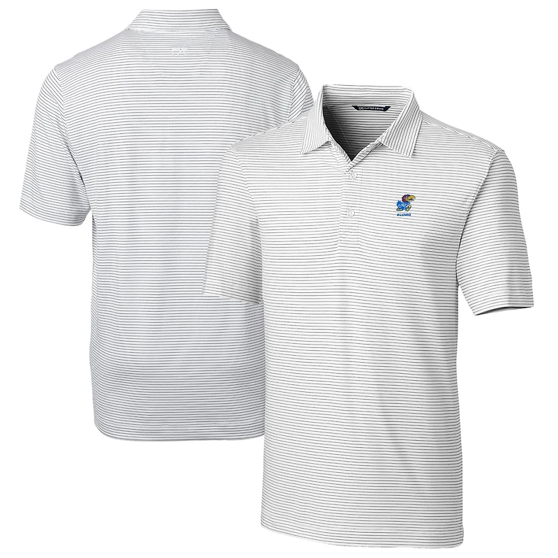 Men's Cutter & Buck Kansas Jayhawks Alumni Logo Forge Pencil Stripe Stretch DryTec Polo