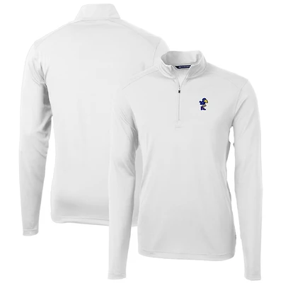 Men's Cutter & Buck White Kansas Jayhawks Virtue Eco Pique Recycled Quarter-Zip Pullover Top