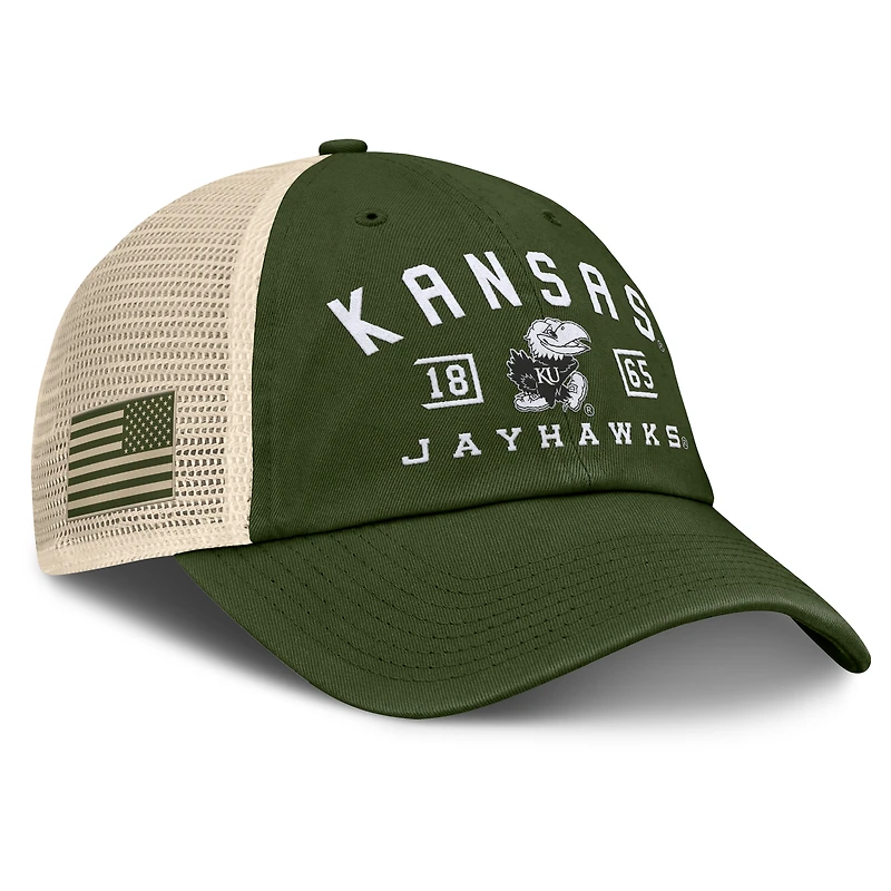 Casquette ajustable pour homme Fanatics Olive Kansas Jayhawks OHT Military Appreciation Frontier Trucker