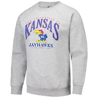 Men's League Collegiate Wear Heather Gray Kansas Jayhawks Tall Arch Essential 2.0 Pullover Sweatshirt