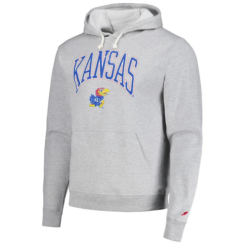 Men's League Collegiate Wear  Heather Gray Kansas Jayhawks Tall Arch Essential Pullover Hoodie