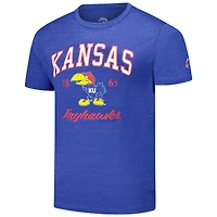 Men's League Collegiate Wear Heather Royal Kansas Jayhawks  Arch Script Victory Falls Tri-Blend T-Shirt