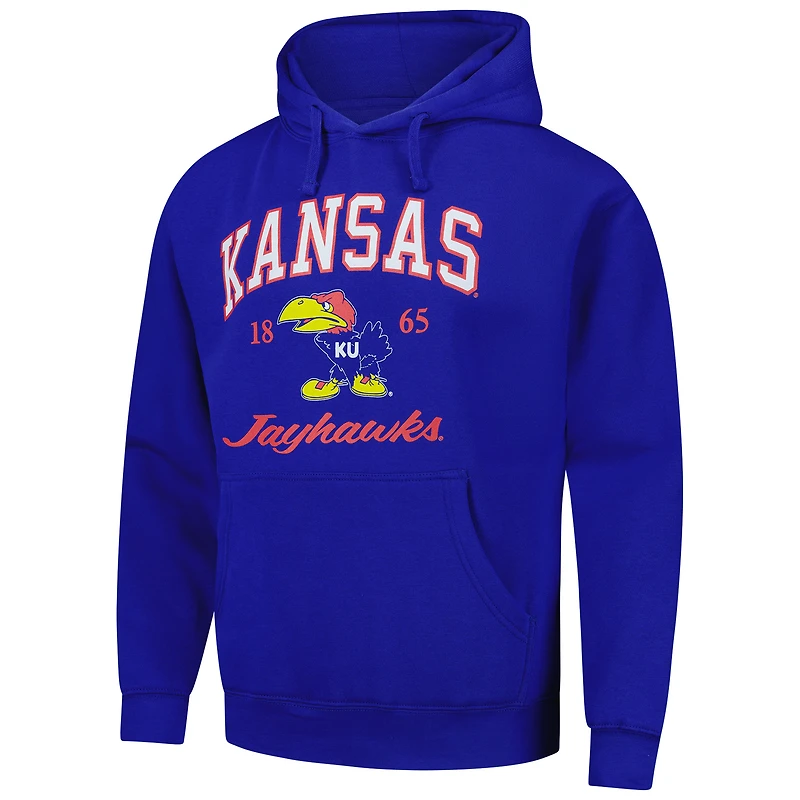 Men's League Collegiate Wear Royal Kansas Jayhawks Arch Script Essential Fleece 2.0 Pullover Hoodie