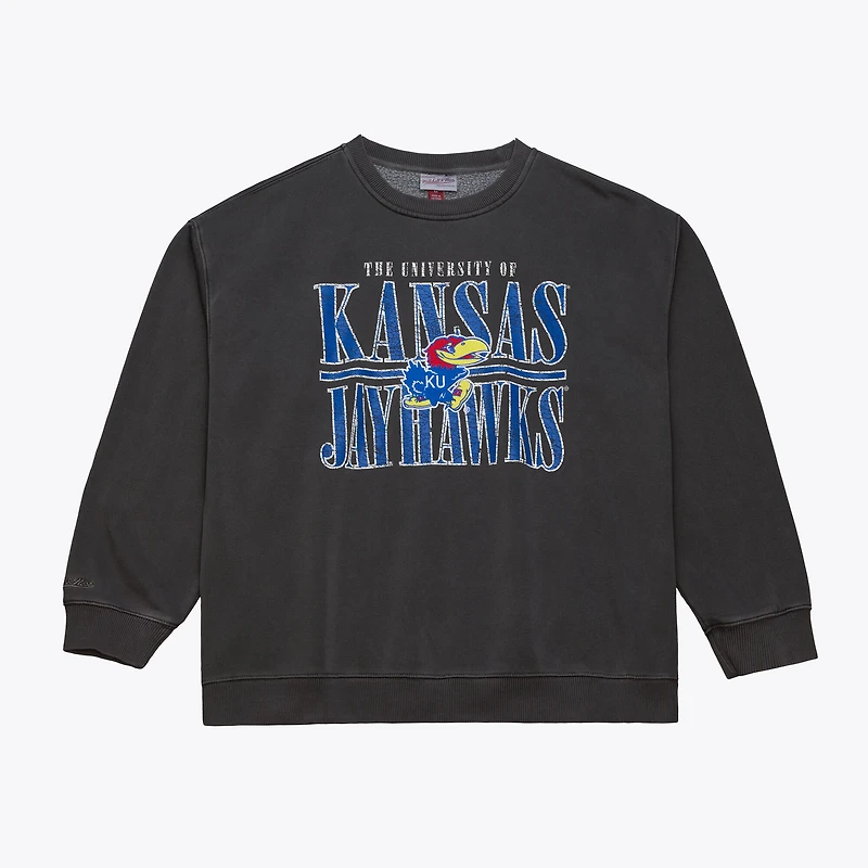 Men's Mitchell & Ness Charcoal Kansas Jayhawks Downtown Fleece Sweatshirt