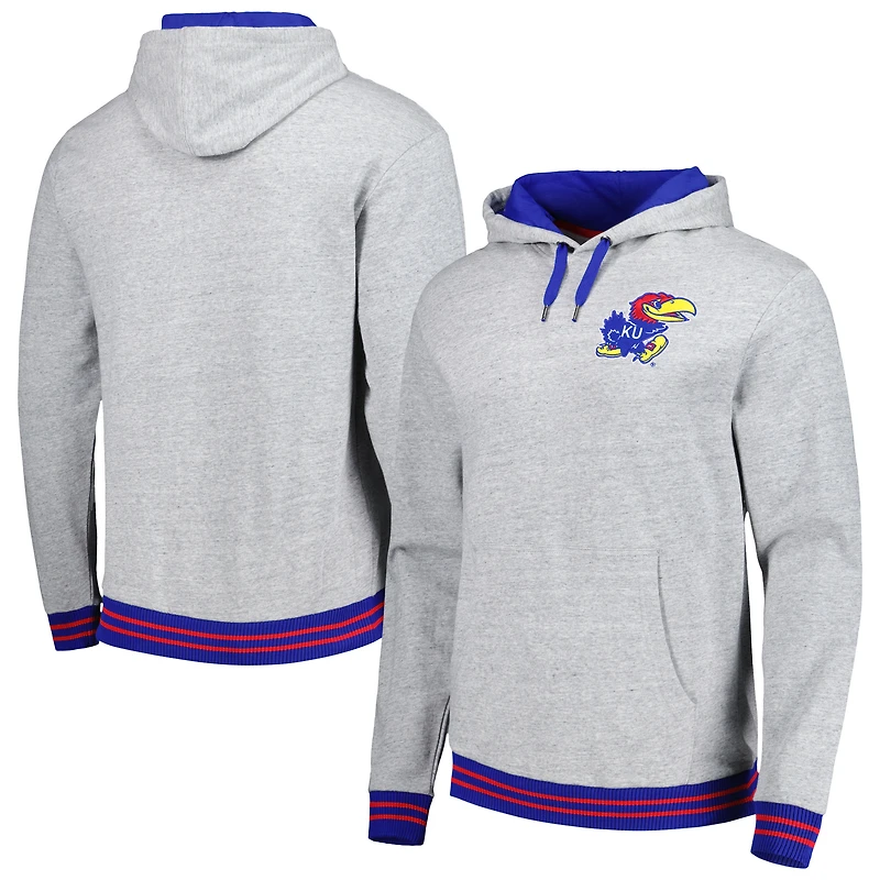 Men's Mitchell & Ness Heather Gray Kansas Jayhawks Pullover Hoodie