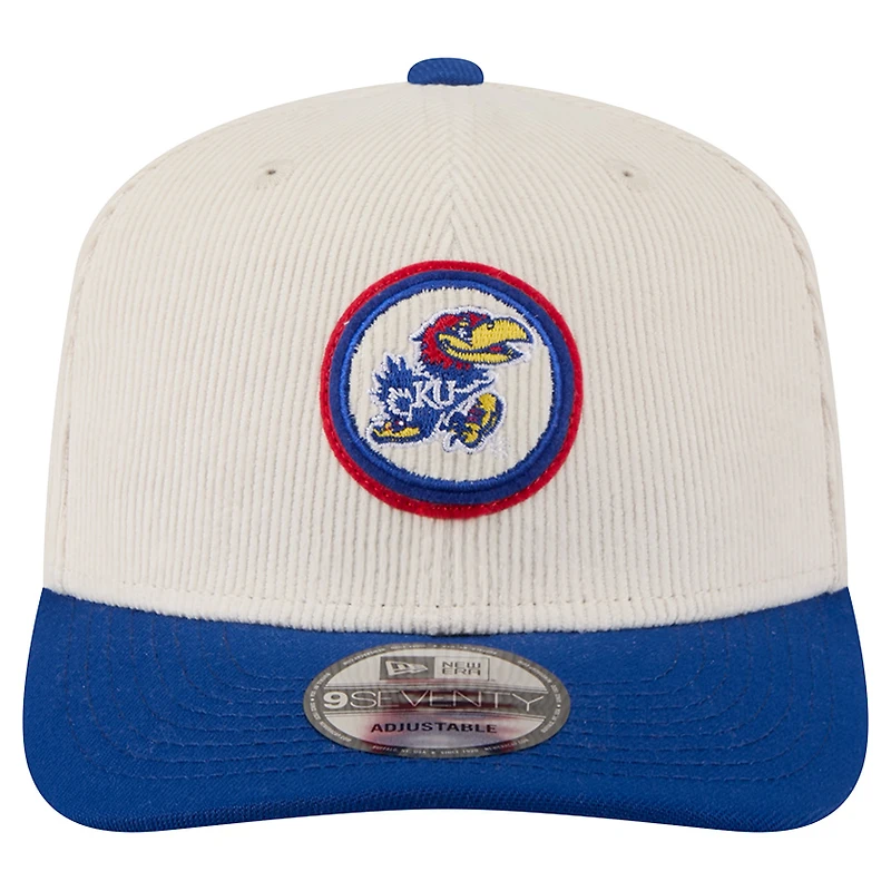 Men's New Era Cream/Royal Kansas Jayhawks Loyal Corduroy 9SEVENTY Adjustable Hat