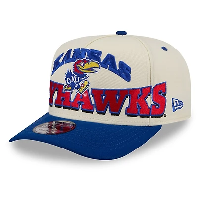 Casquette snapback New Era 9FIFTY A-Frame pour homme, crème/bleu roi, Kansas Jayhawks, collection March Madness Historic.