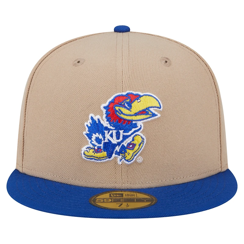 Men's New Era  Khaki Kansas Jayhawks Two-Tone 59FIFTY Fitted Hat