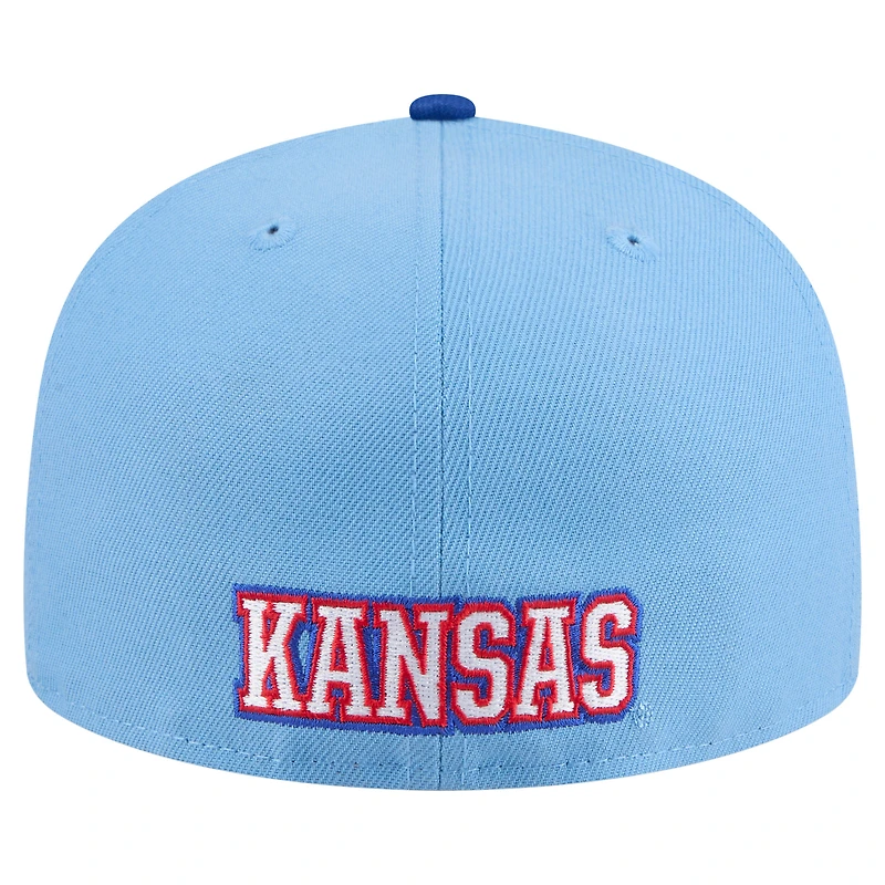 Men's New Era Light Blue/Royal Kansas Jayhawks On-Field Baseball Fitted Hat