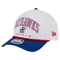 Men's New Era White/Royal Kansas Jayhawks Arch Two-Tone Rope 9FORTY A-Frame M-Crown Adjustable Hat