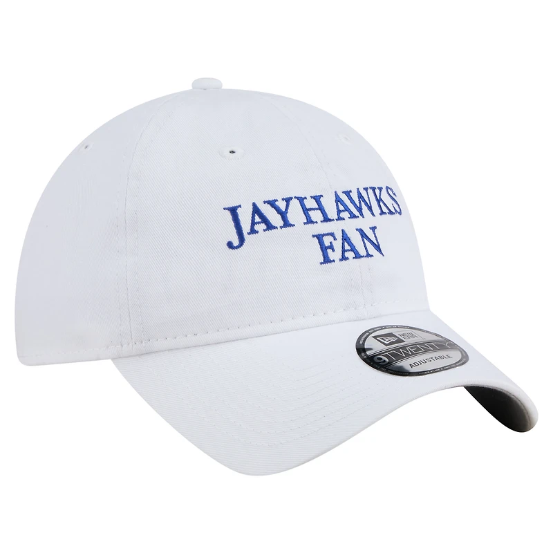 Casquette ajustable New Era blanche Kansas Jayhawks Fan 9TWENTY pour homme