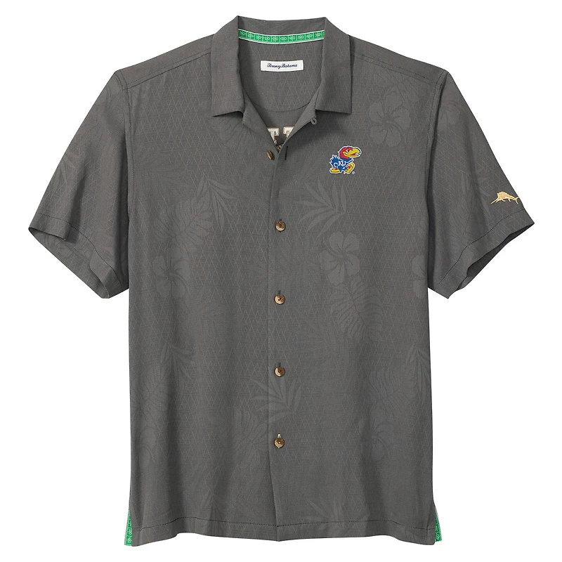 Men's Tommy Bahama Gray Kansas Jayhawks Catch of the Day Camp IslandZone Button-Up Shirt