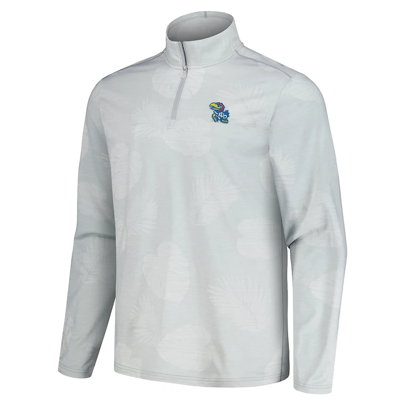 Veste à demi-zip Tommy Bahama pour hommes, gris Kansas Jayhawks Delray Frond IslandZone