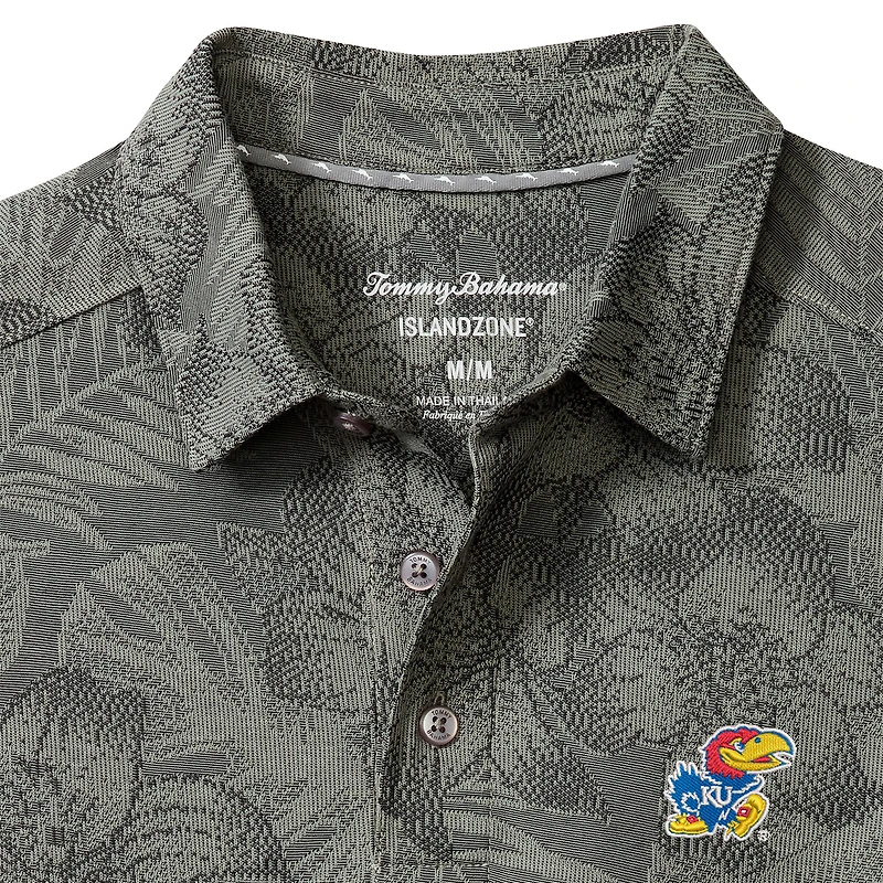 Men's Tommy Bahama Gray Kansas Jayhawks Palm Fresco Hibiscus IslandZone® Polo