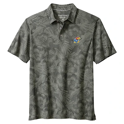 Men's Tommy Bahama Gray Kansas Jayhawks Palm Fresco Hibiscus IslandZone® Polo