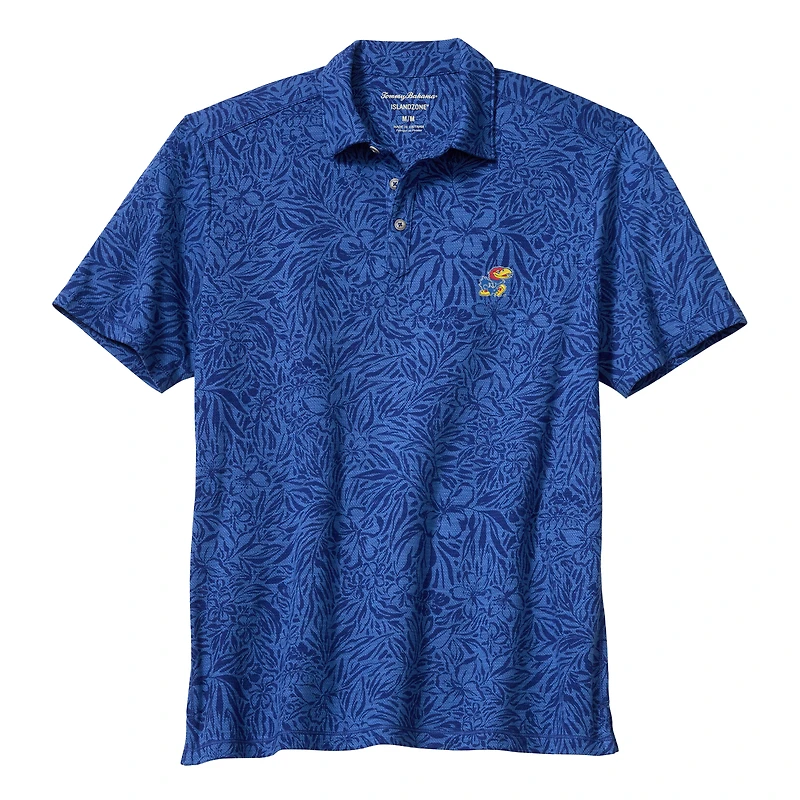 Men's Tommy Bahama Royal Kansas Jayhawks IslandZone Wild Hibiscus Tri-Blend Polo