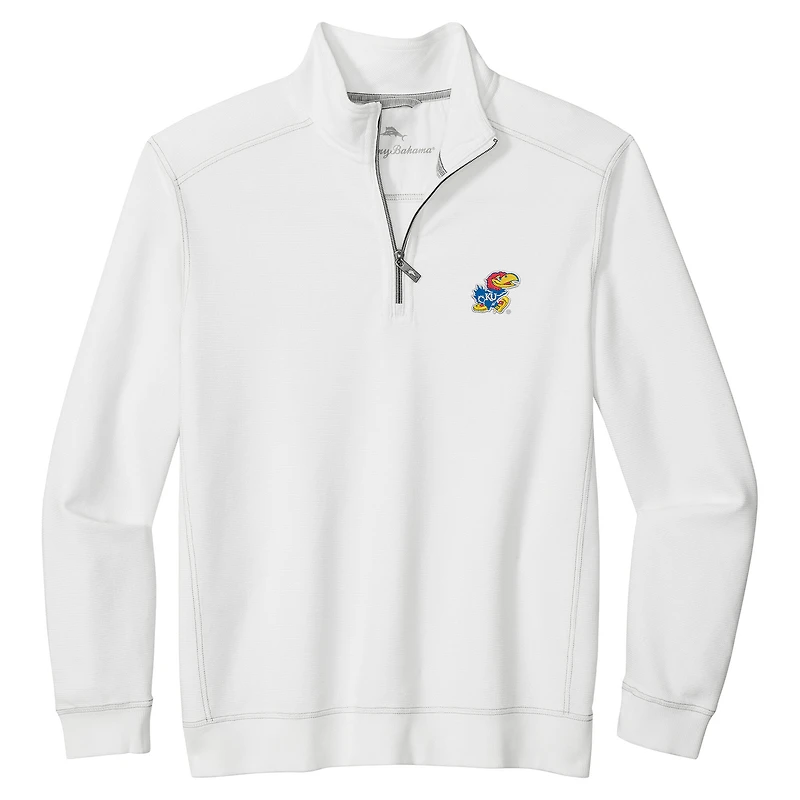 Veste mi-zip Tommy Bahama blanche pour homme des Kansas Jayhawks de Montego Bay
