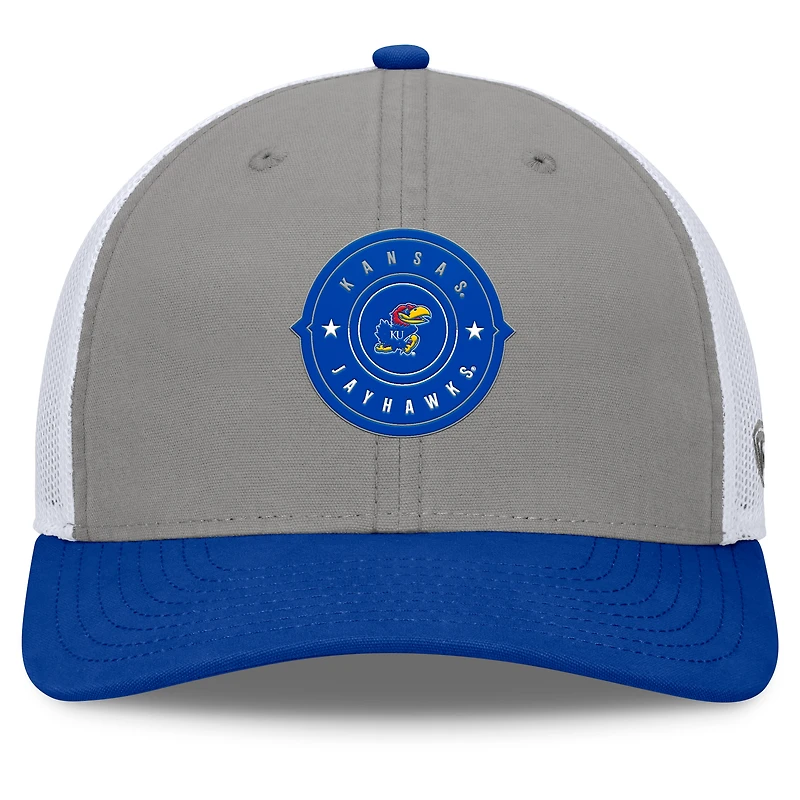 Casquette réglable Top of the World pour hommes, gris/Royal Kansas Jayhawks Rob Trucker