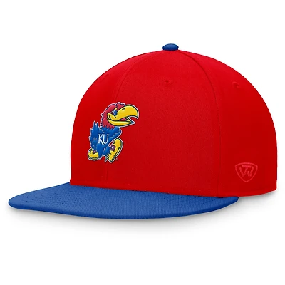 Casquette ajustée bicolore Top of the World rouge/Royal Kansas Jayhawks Rally pour hommes
