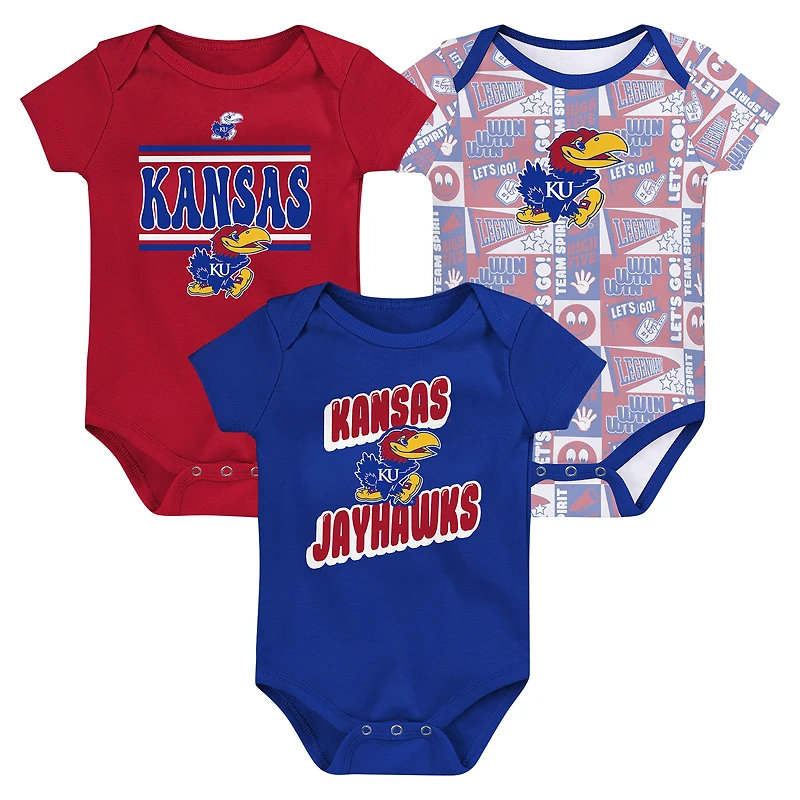 Lot de 3 bodies pour nouveau-né Royal Kansas Jayhawks Sunday Comics