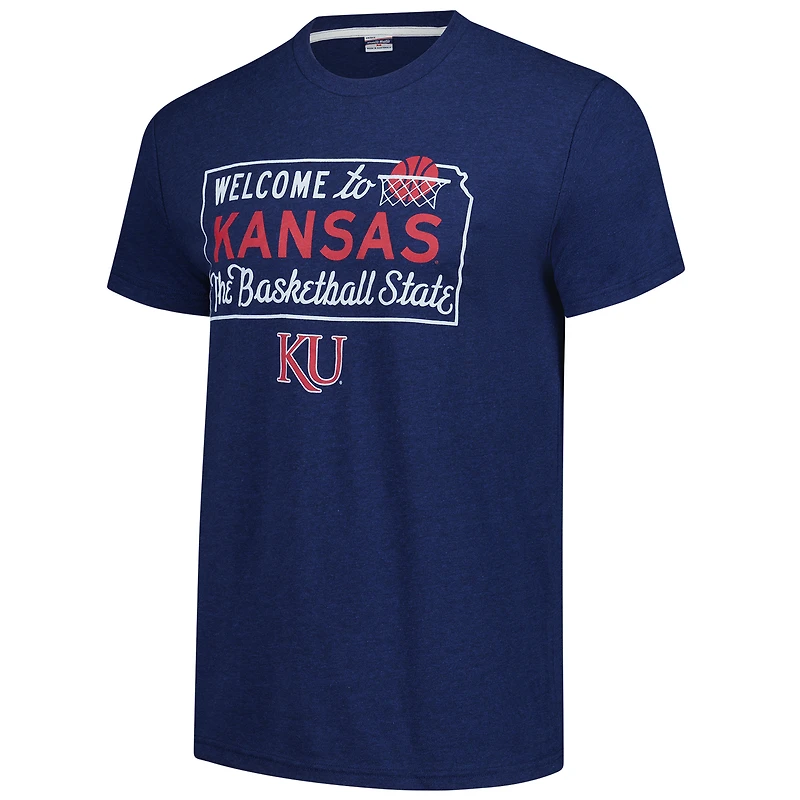 Unisex Charlie Hustle  Navy Kansas Jayhawks Basketball State Tri-Blend T-Shirt